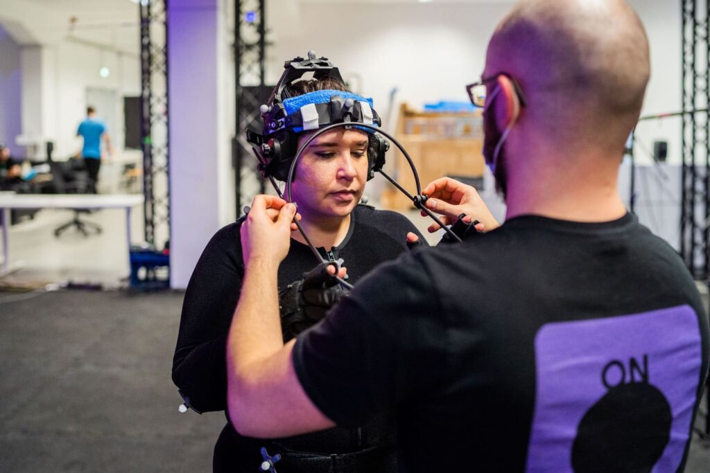 Face capture expert Kevin is doing the last adjustments on the face camera