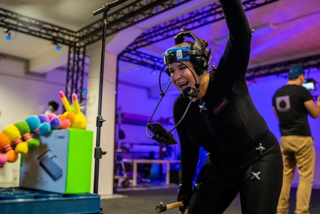 Caterpillar is seen by actor in the virtual production showcase